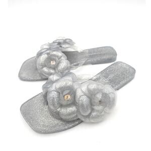 Jeffrey Campbell Fleuris Jelly Flip Flop Thong Sandal Women Silver Size US6 EU37